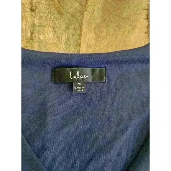 Lulu's Peek a Boo Shoulder Shift Dress Naby Blue M Womens Chiffon - Picture 4 of 6